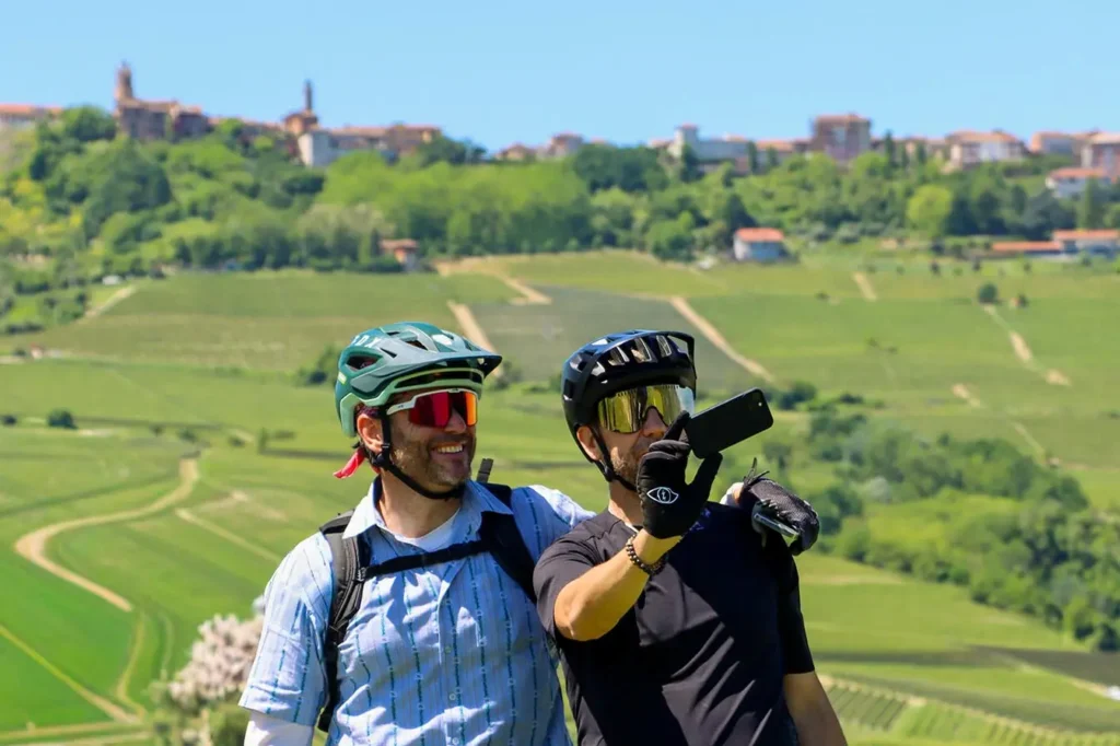 Mountain biking through the rolling hills of the Langhe, Piedmont.